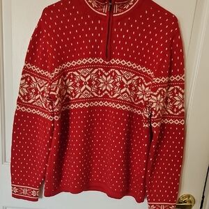Lands' End Red and White Zip Up Sweater